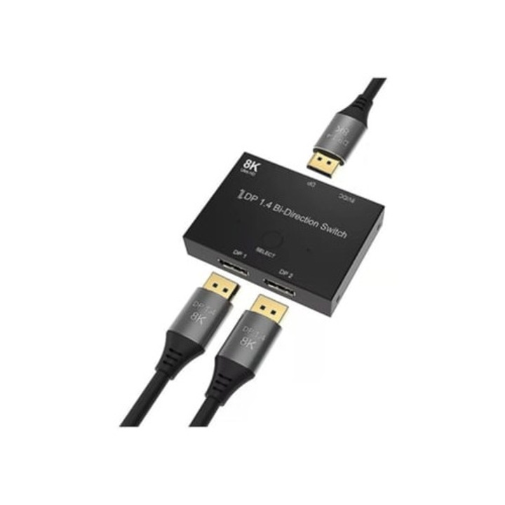 Switch Displayport 1.4 2 bemenet 1 kimenet 8K30Hz, 4K120Hz, fekete