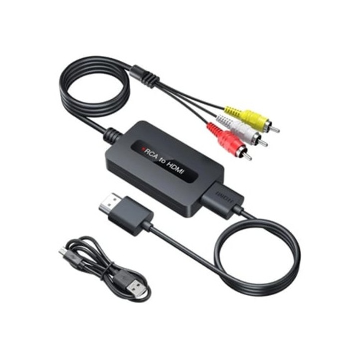 Adaptor Converter RCA la HDMI 1080P, Plug & Play, pentru PS2/PS3/XBOX/WII/VHS/VCR/DVD/TV/PC