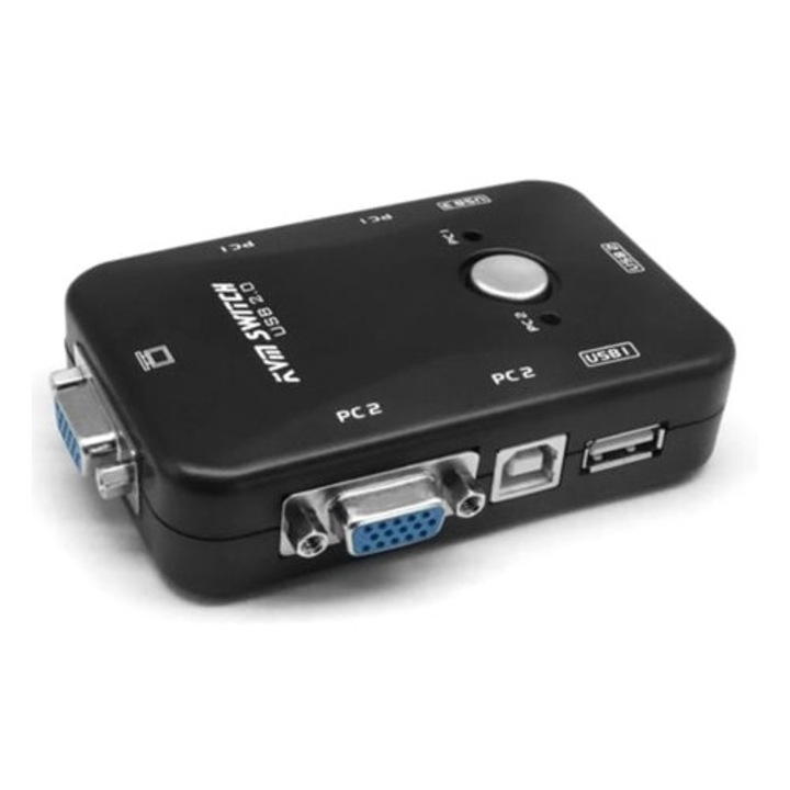 Switch KVM 2 Porturi USB VGA pentru Computer, Plug and Play, negru