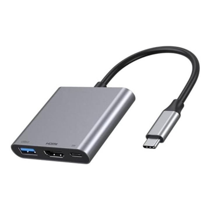USB C - HDMI 3 az 1-ben adapter, 4K 30Hz, USB 3.0, fehér