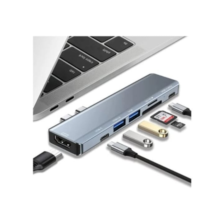 USB C Hub 7 az 1-ben, Bestvite, fekete