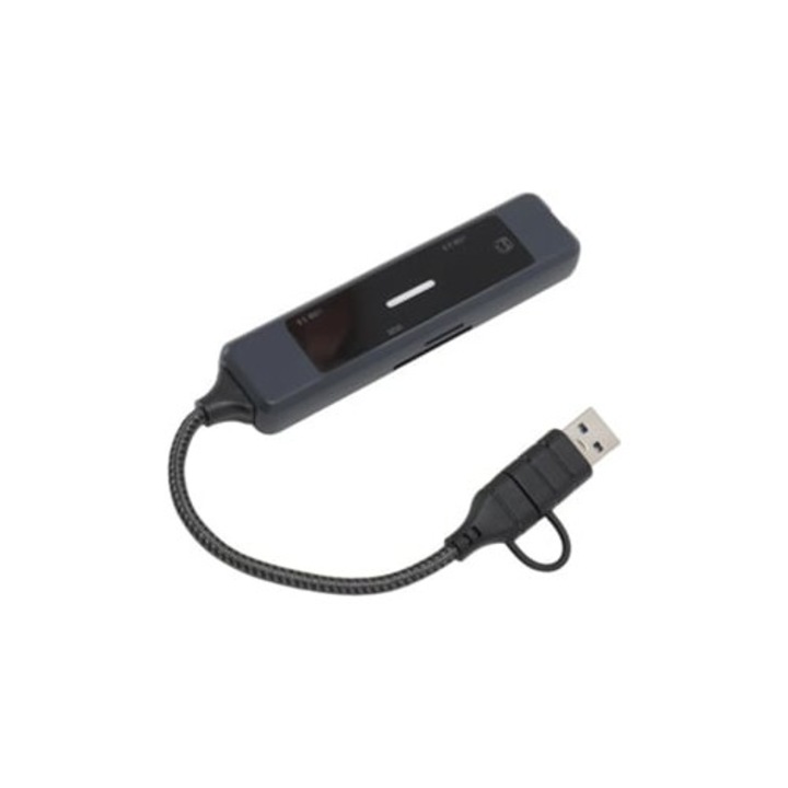 USB hub 5 az 1-ben, USB 2.0 támogatással, mobiltelefonokhoz, fekete