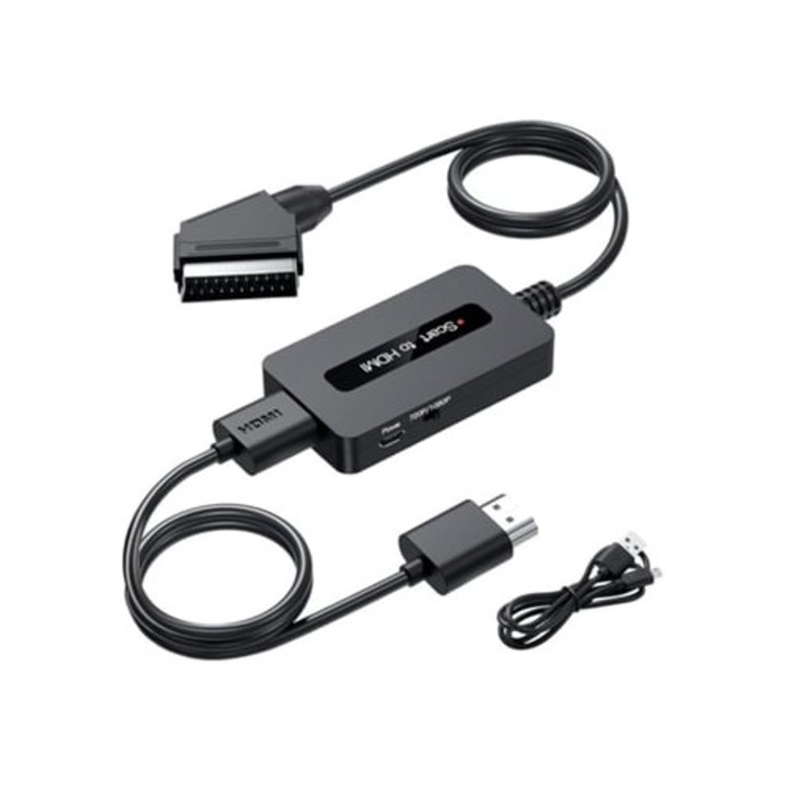 Adaptor Scart la HDMI 1080p, cabluri incluse, Plug & Play,
