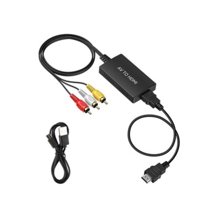 Adaptor RCA AV Composite CVBS la HDMI 1080p cu cablu HDMI inclus, Plug & Play