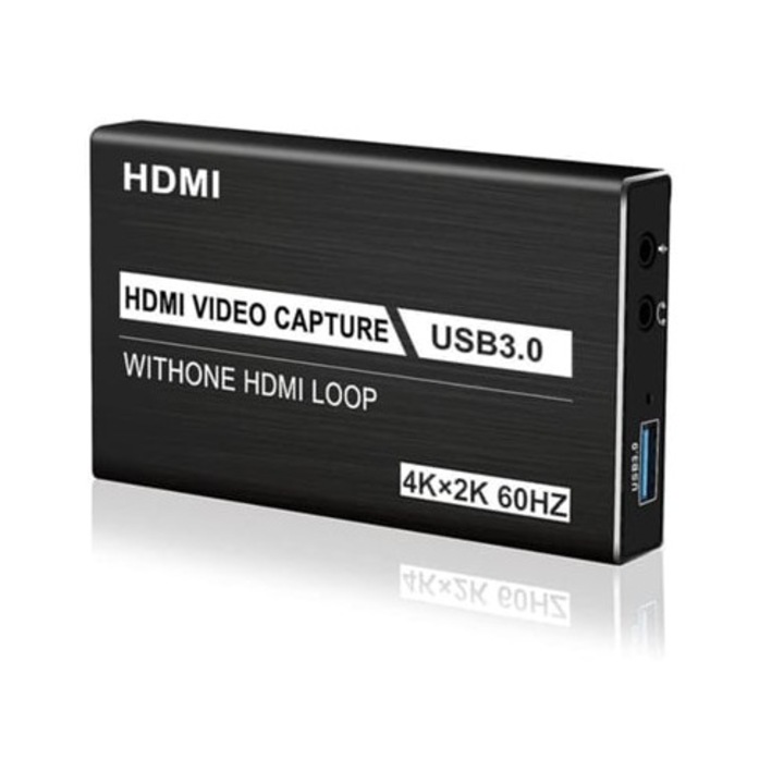 Card de captura audio video 4K HDMI, USB 3.0, 1080p 60fps, negru