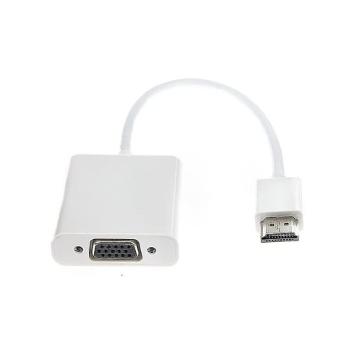 Адаптер HDMI към VGA 1080p, активен, 3.5мм аудио изход, Micro USB кабел за зареждане, бял