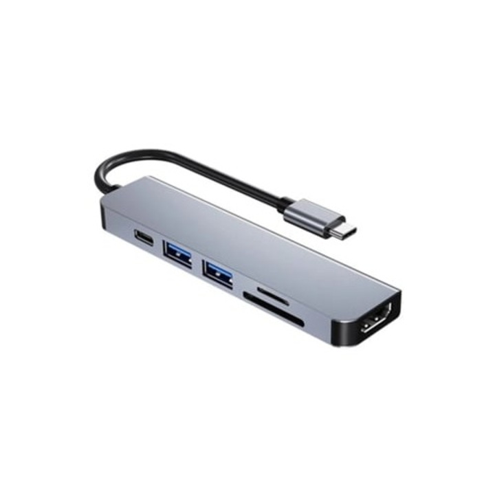 Hub USB C 6 az 1-ben, 4K HDMI többportos adapter, Type C laptopokkal kompatibilis