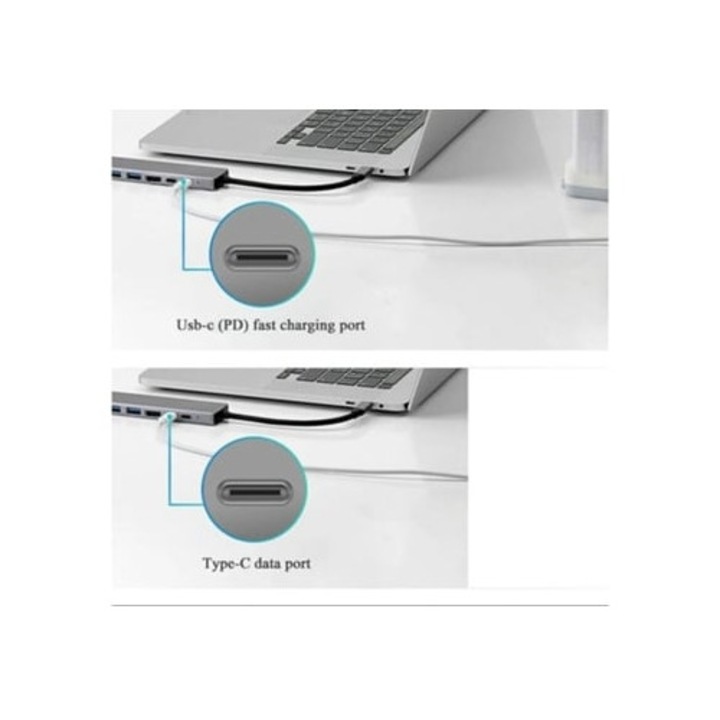 USB C Hub 8 az 1-ben HDMI 4K 60Hz porttal, PD 100W porttal, Ethernet RJ45-tel, SD/TF kártyákhoz