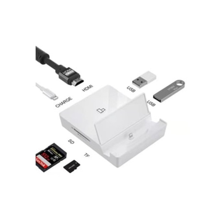 Statie de andocare universala, alba, pentru iPhone 12, 11, X, 8 si iPad
