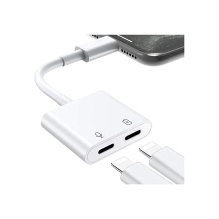Audio adapter 4 az 1-ben, Aux kábel, csatlakozó elosztó, töltés, fehér
