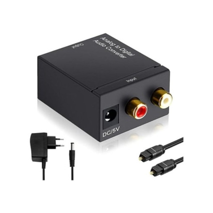 Bestvite RCA analóg sztereó audio adapter 3.5mm-es jack digitális SPDIF-re, fekete
