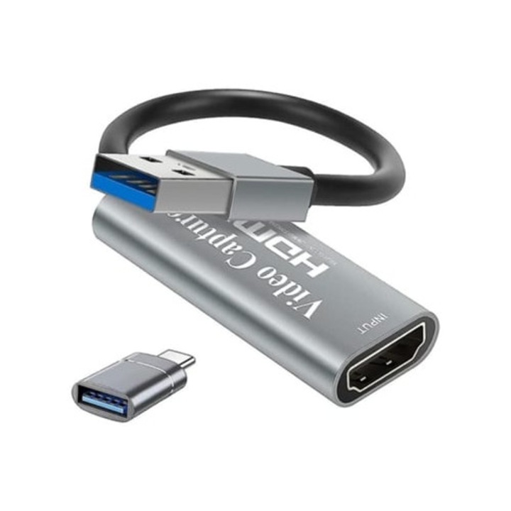 Card de captura video 4K HDMI USB 3.0, 1080p, argintiu