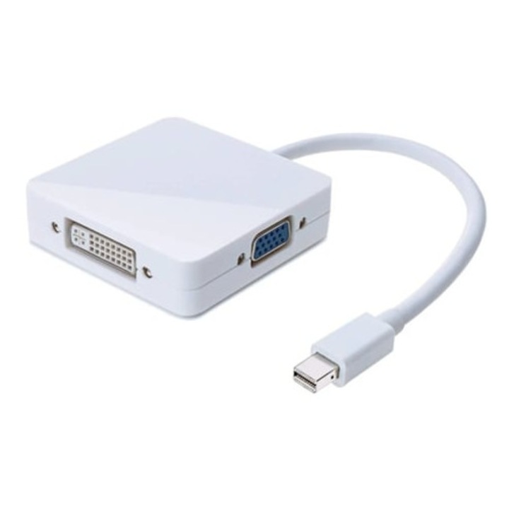 Adaptor Mini Displayport 3 in 1 la HDMI DVI VGA, alb