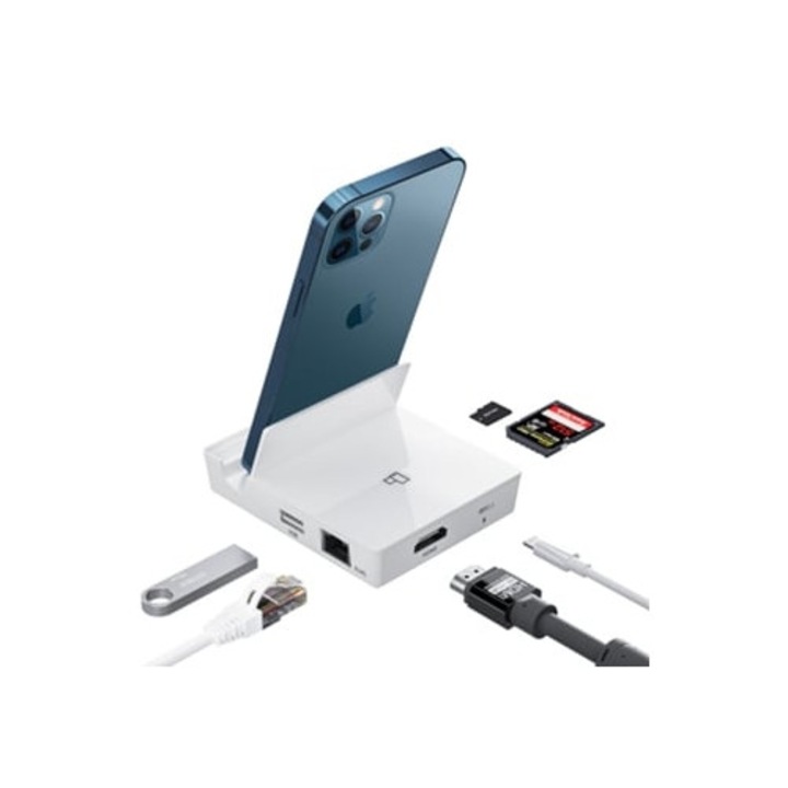 Statie de andocare Rj45, universala, pentru accesorii Apple, alba