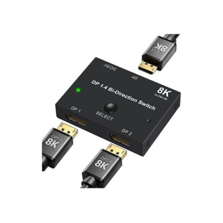 Switch Displayport bidirectional, suport 8K 30Hz, 4K 120Hz, 1080P, negru