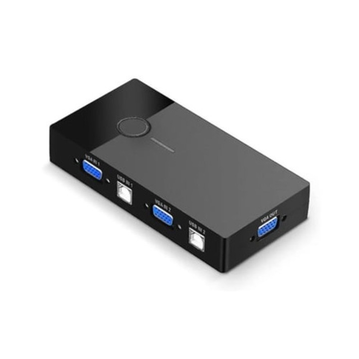 Switch KVM 2 Porturi, 2 Intrari la 1 Iesire, VGA, 2 Cablu USB Inclus, Negru