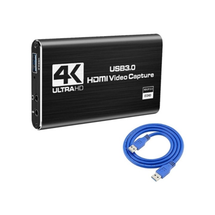 Card de captura video 4K, USB 3.0, 1080p, streaming, negru