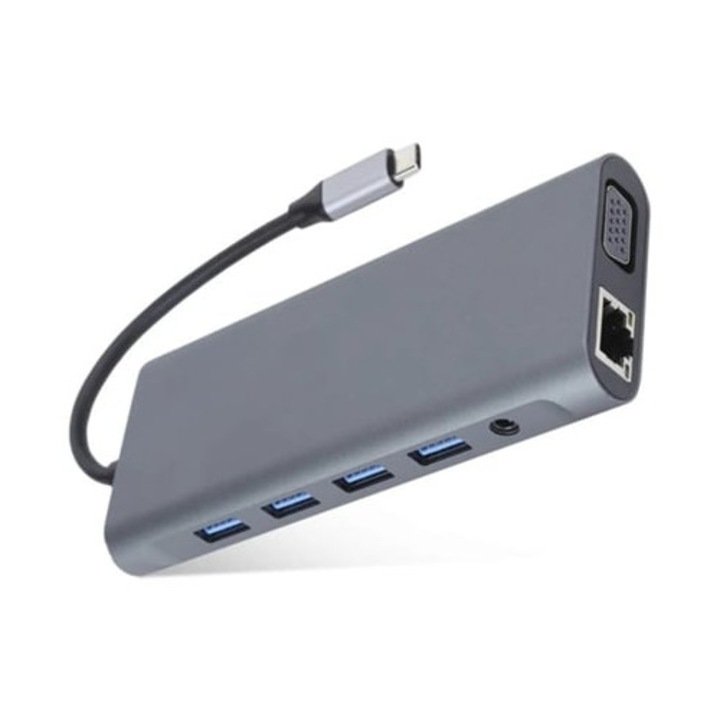Мултипортов хъб 12 в 1, USB 3.0, HDMI, VGA, за лаптоп, преносим