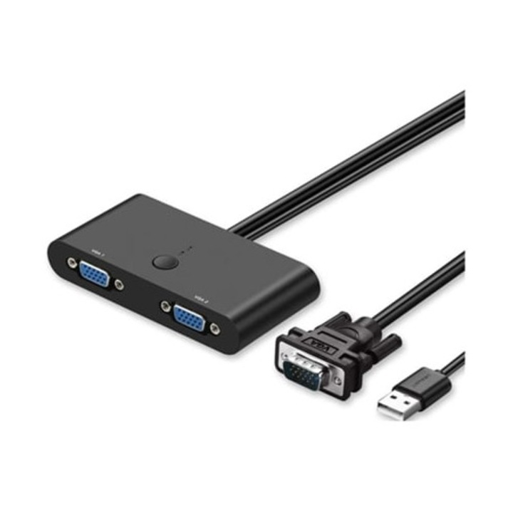 VGA kapcsoló adapter, 2 bemenet, 1 kimenet, 1080p Full HD, fekete