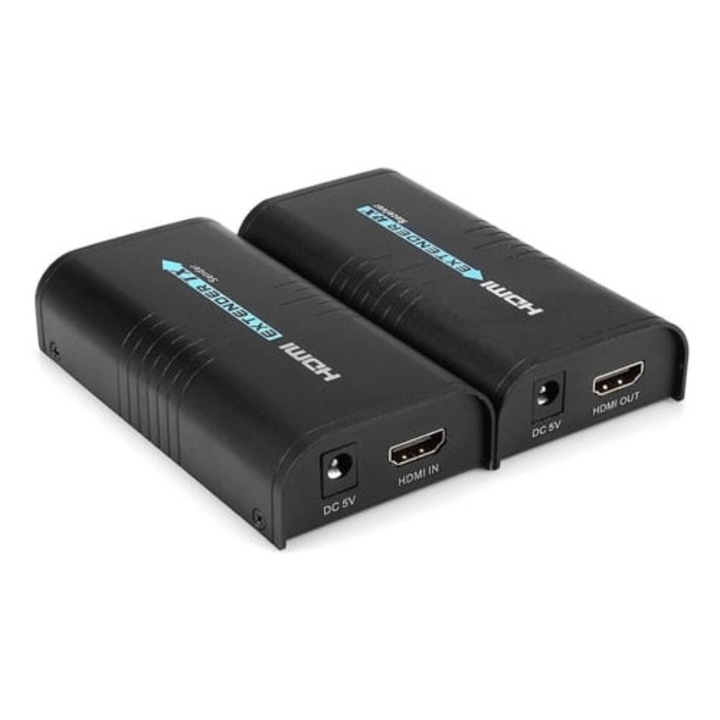 Extensor HDMI през IP/TCP, Rj45, поддръжка на мрежа 121.9м, 1080p Full HD, черен, комплект от 2 броя
