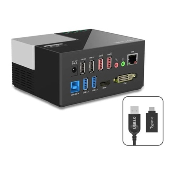 Bestvite Dual Screen USB 3.0 dokkolóállomás, HDMI/DVI vagy VGA, ezüst