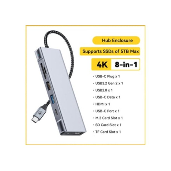 Statie de andocare 8-in-1, USB Type C la HDMI, gri
