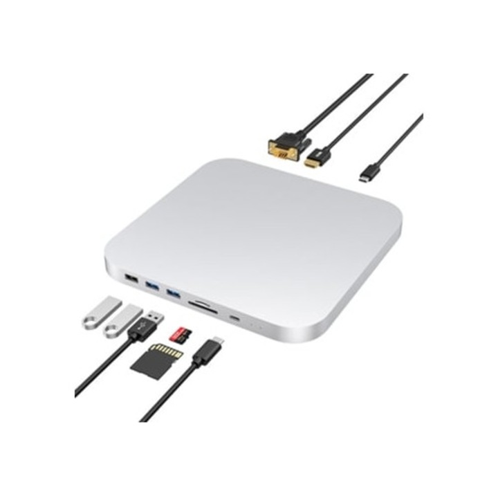 Kettős USB 3.0 dokkolóállomás, 4K, 8 az 1-ben, C típusú, szürke