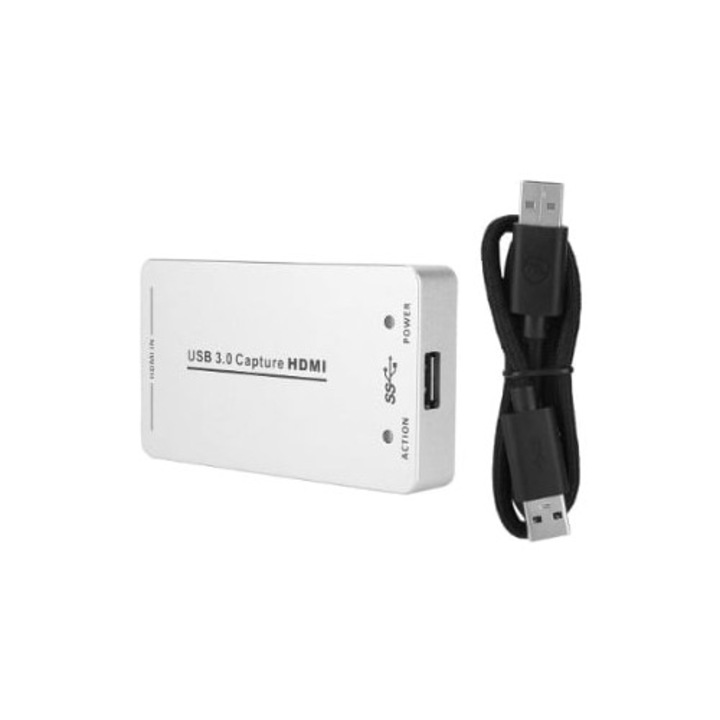 Card de captura HDMI USB 3.0, alb, pentru streaming si inregistrare video
