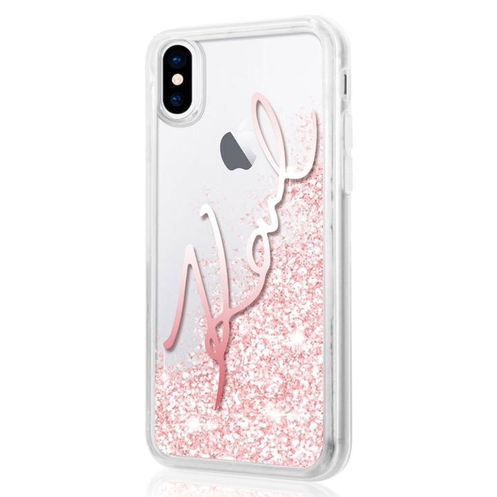 Карл Лагерфелд заден капак за iPhone X Glitter Collection - Rose Gold