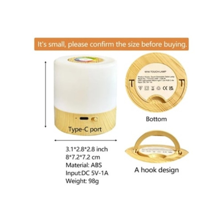 LED mini éjjeli lámpa, asztali lámpa, érintésvezérlés, szabályozható, USB-n keresztül tölthető, hordozható, változtatható