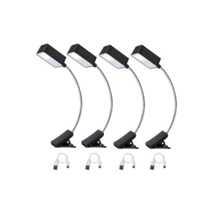Set 4 Lampi de Citit Reincarcabile cu Clip, LED, pentru Citit in Pat