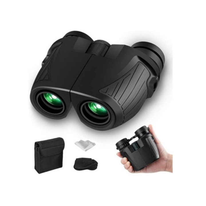 Binoclu 10x25, compact, impermeabil IP68, negru, pentru observarea pasarilor si drumetii
