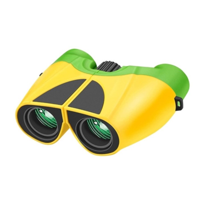 Binoclu 10x22 pentru copii, compact, impermeabil, galben-verde