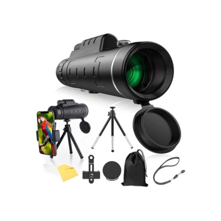 Монокулярен телескоп 40x60, двоен фокус, призма Bak4, водоустойчив, черен