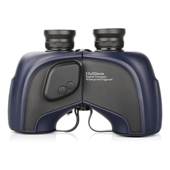 Binoclu 10x50 IP68 cu busola si telemetru digital, prism Bak4, albastru