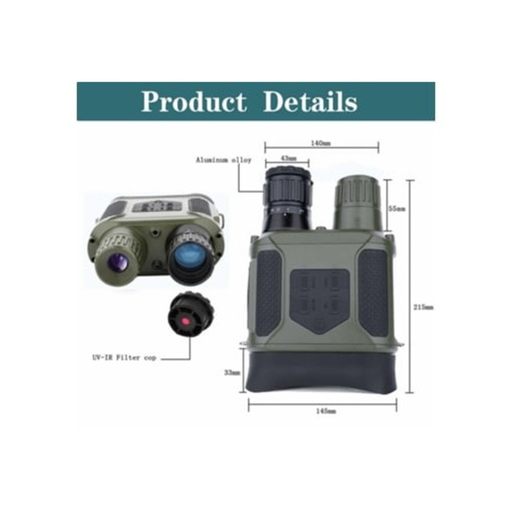 Binoclu de noapte 7x31mm 400m, 32GB, verde