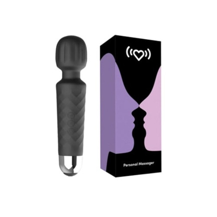 Hordozható elektromos masszírozó, 20 féle rezgés, 8 sebességfokozat, vízálló, fekete