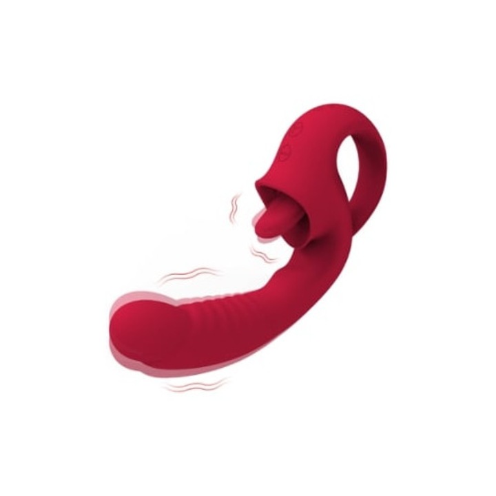 Клиториален вибратор с език, 10 режима на вибрация, червен