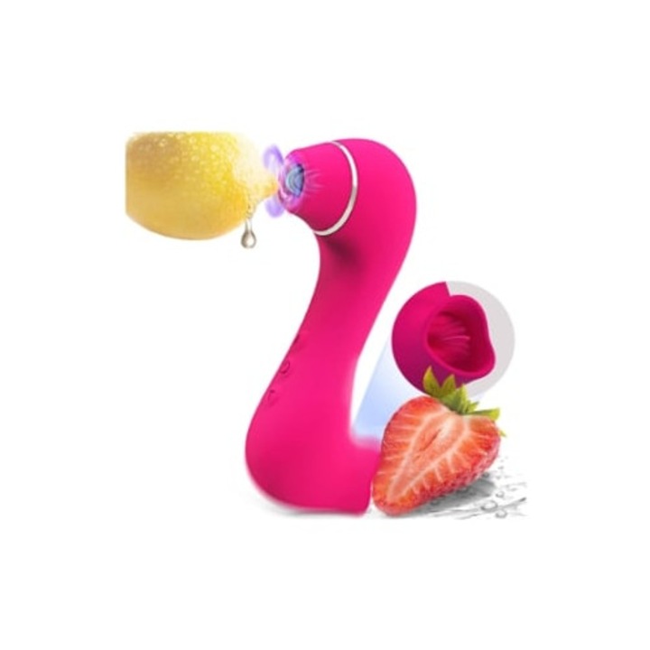 Klutáris szívó vibrátor és nyelv vibrátorokkal péniszre és herezacskóra, rózsaszín