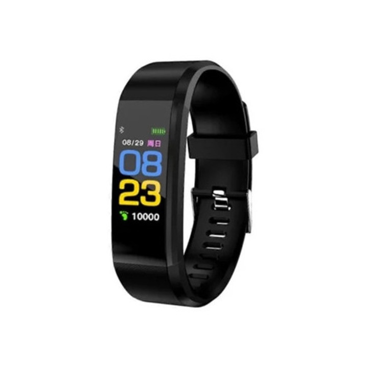 Bratara fitness 115 Plus, monitorizare ritm cardiac si tensiune arteriala, Bluetooth, culoare neagra