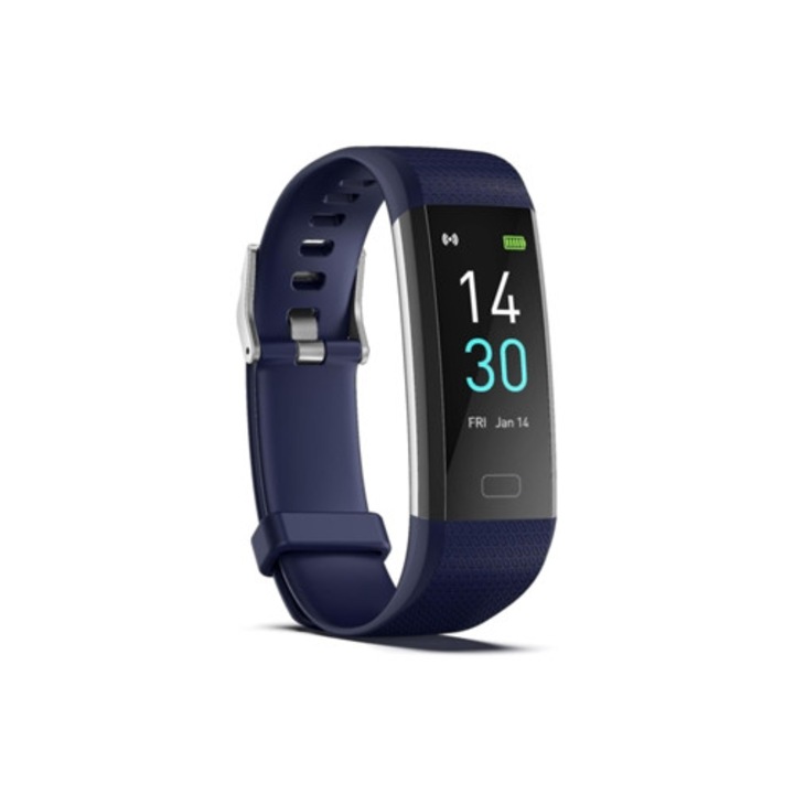 Bratara fitness V18, monitorizare tensiune arteriala si ritm cardiac, impermeabila, neagra