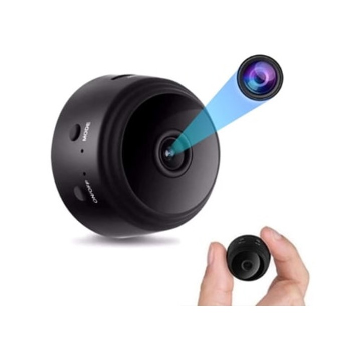 Camera spion mini ascunsa WiFi Full HD 4K cu detectie de miscare si vedere nocturna, neagra