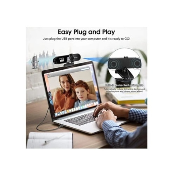 2K webkamera mikrofonnal, Full HD, USB 2.0, fekete