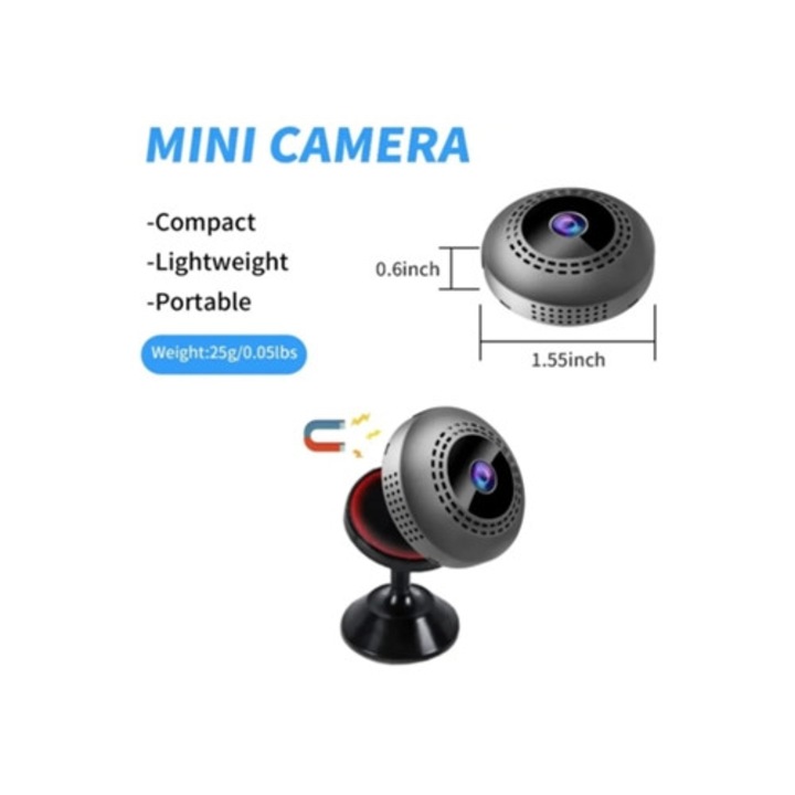 Camera spion Wi-Fi mini, 1080P, portabila, neagra