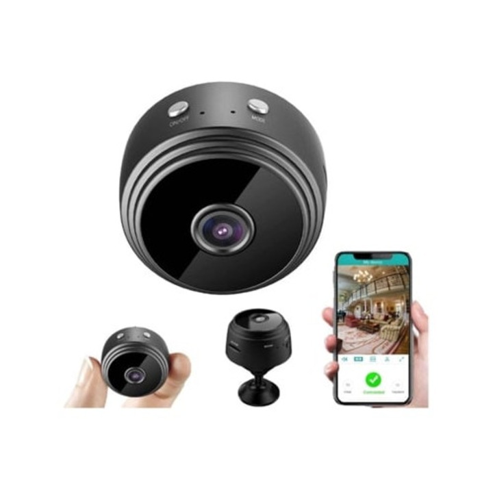 Camera spion mini, portabila, wireless, HD 1080P, neagra, set