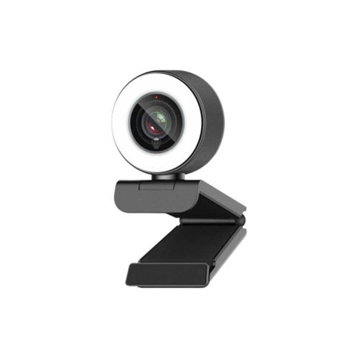 Webkamera HD 1080P Ring Light-tal, Autofocus USB 967, Két Mikrofon, Fekete