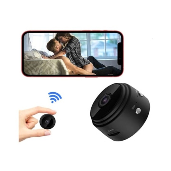 Camera spion mini HD 1080p, streaming video WiFi, neagra