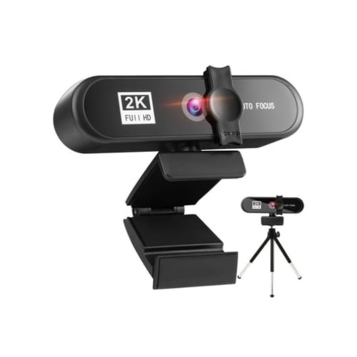 2K, Full HD webkamera, mikrofonnal, zajcsökkentővel, fekete, USB 2.0