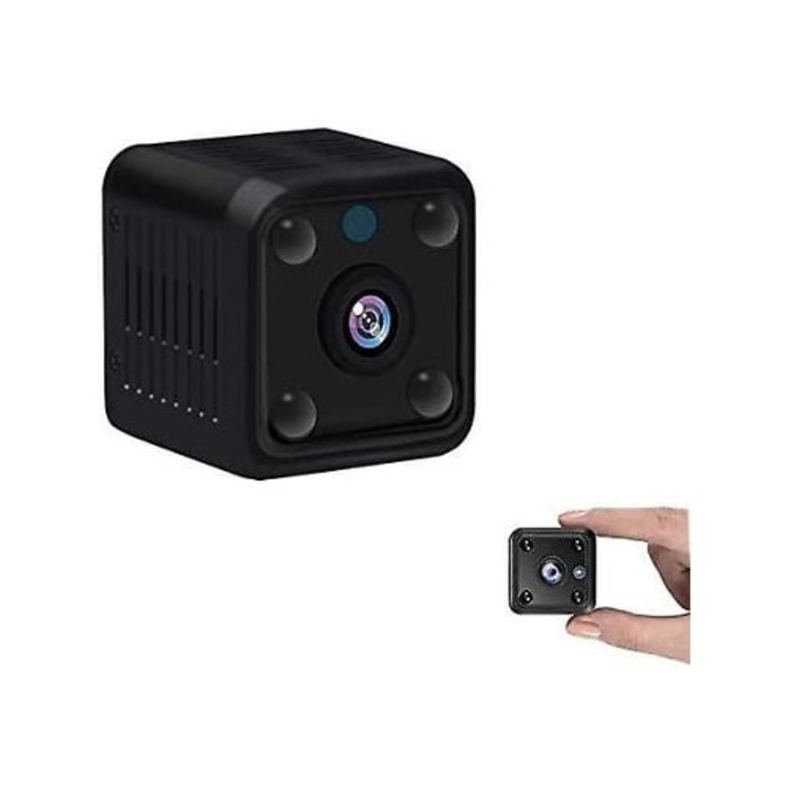 Camera spion miniatura Full HD 1080P cu viziune nocturna wireless si detectie de miscare, neagra, cu card SD