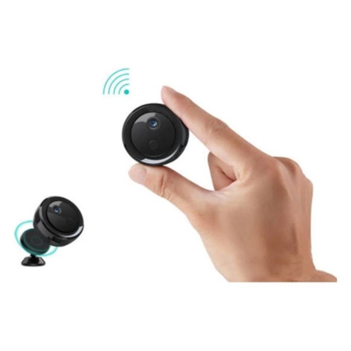 Camera spion mini cu viziune nocturna si detectie de miscare, set cu incarcator Bestvite, neagra